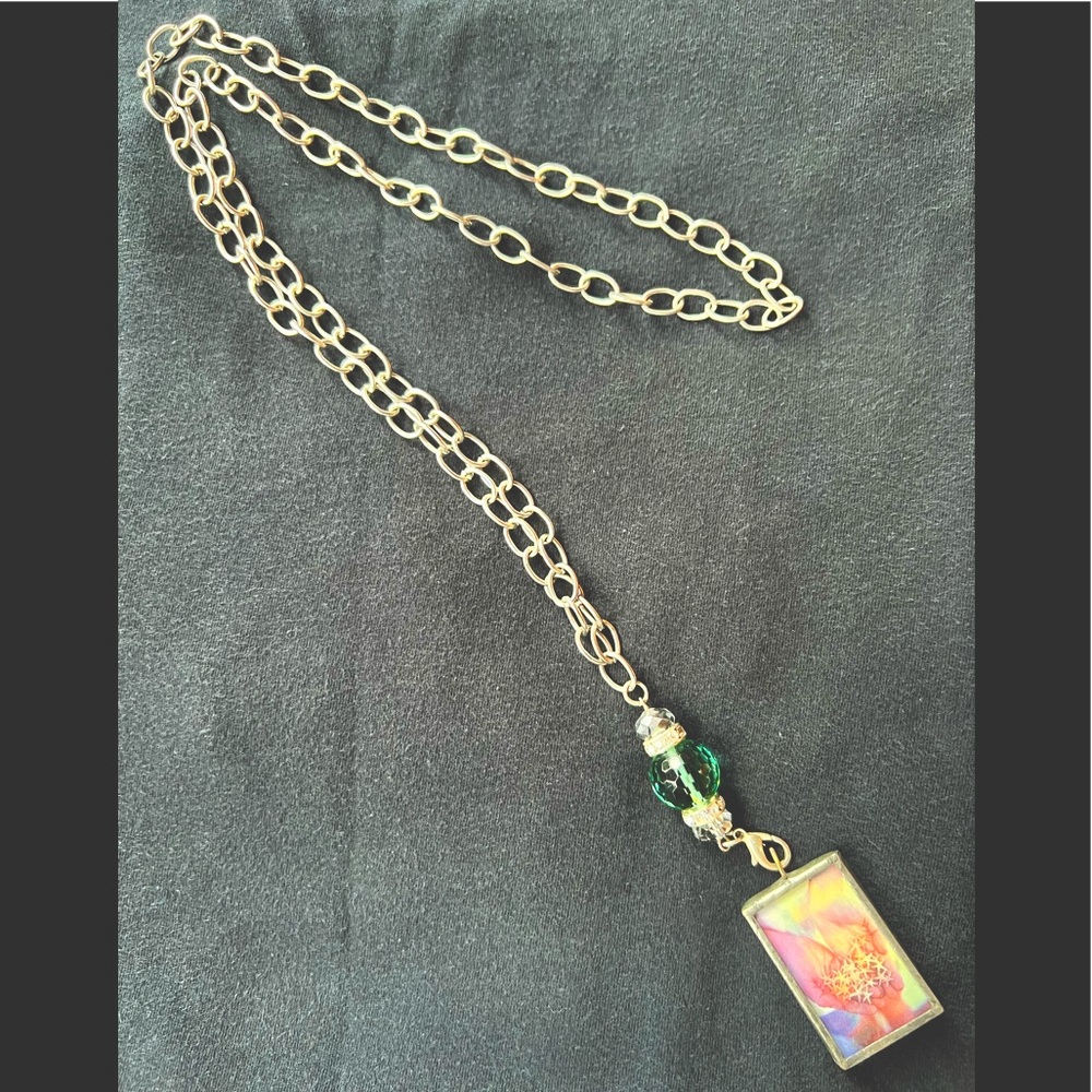 EUC Pretty Unique Tropical pendant long reversible silver chain necklace 🌺🧜‍♀️